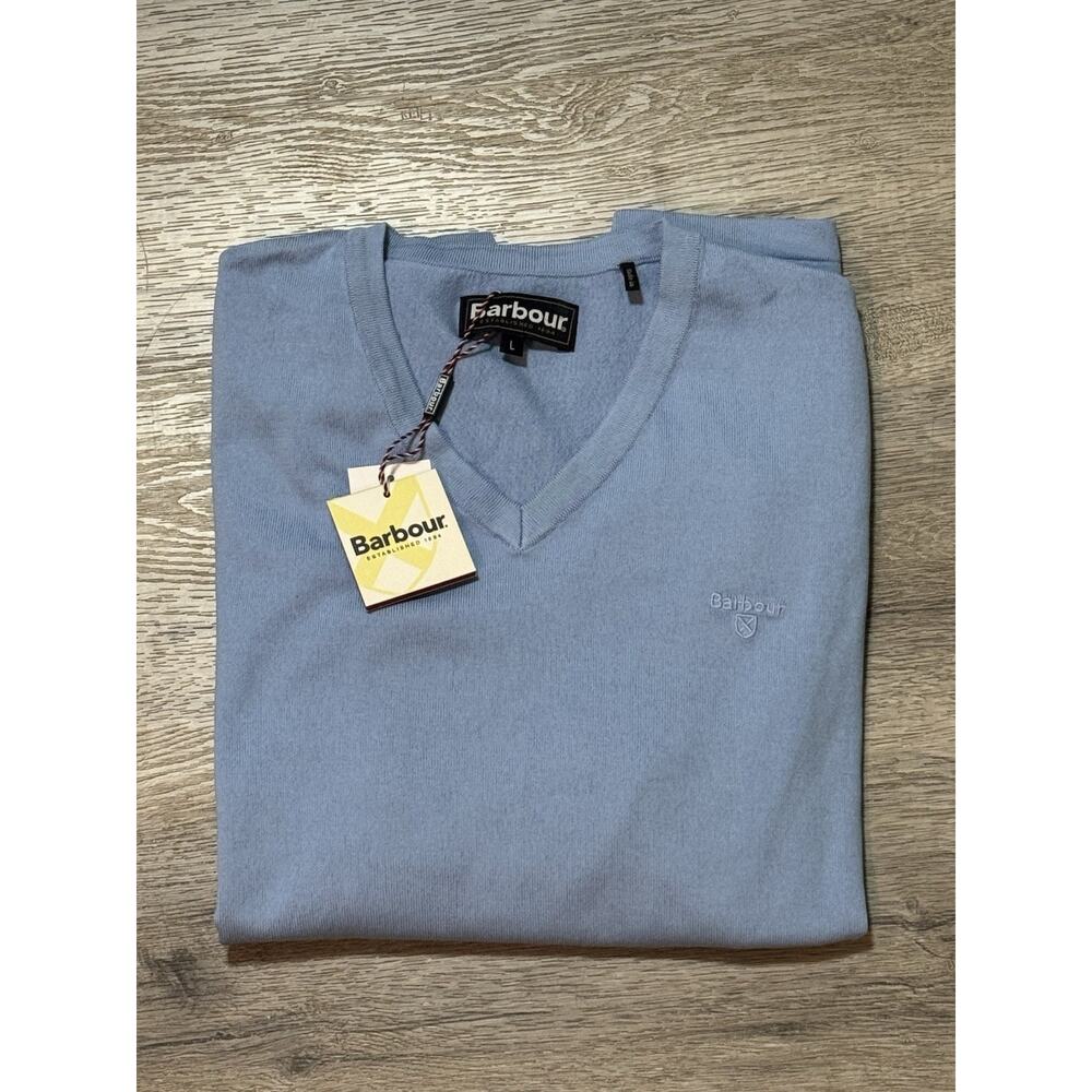 NWT Barbour Lightweight V Neck Sweater Jumper L Light Blue Long Sleeve Shirt